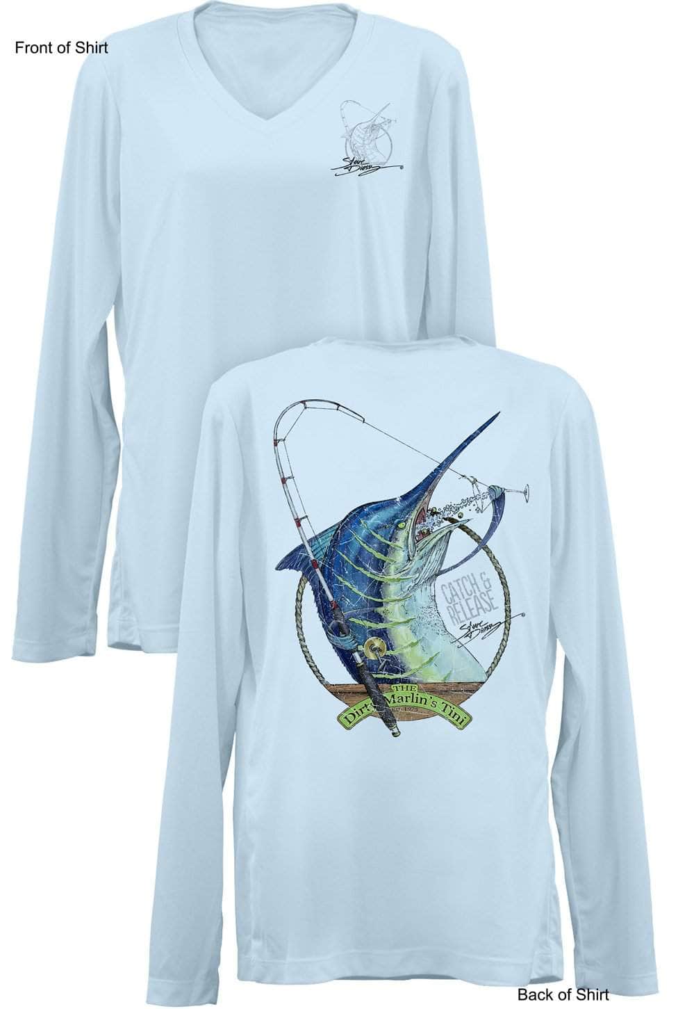 Dirty Marlin- Ladies Long Sleeve V-Neck-100% Polyester